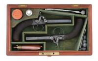 Handsome Cased Pair of British Large Bore Boxlock Percussion Pistols by Field