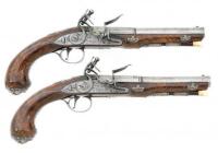 Very Fine Pair of 18th century British Silver-Mounted Flintlock Coat Pistols by Sanders