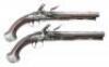 Pair of British Silver-Mounted Flintlock Coat Pistols by Barbar