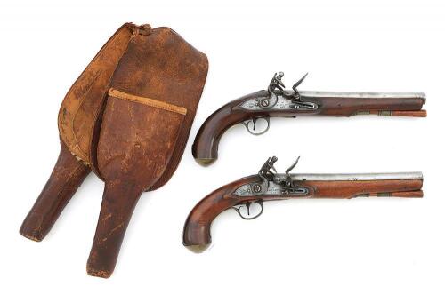 Pair of British Flintlock Holster Pistols by Ketland & Co. with Period Pommel Holsters