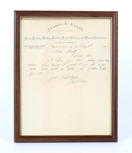 Famous New York Gunmaker James Ellis Framed Letter