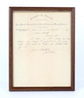 Famous New York Gunmaker James Ellis Framed Letter