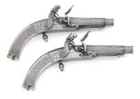 Exceptional Pair of Scottish Silver-Mounted Flintlock Pocket or Lady’s Pistols by Ross Of Edinburgh
