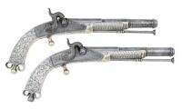 Fine Pair of Scottish All-Metal German Silver-Mounted Percussion Belt Pistols by Bell