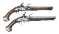 Pair of Irish Silver-Mounted Dueling-Target Flintlock Pistols by Ransford