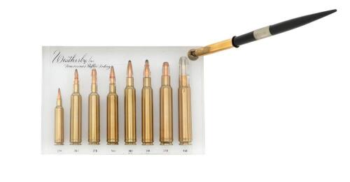 Weatherby Eight Cartridge Lucite Display With Pen Set Lot