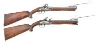 Interesting Pair of Belgian Takedown Snap Bayonet Flintlock Blunderbuss-Pistols by Gosuin