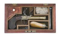 Cased Belgian Brass-Barreled Flintlock Muff Pistol