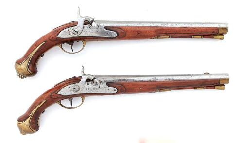 Pair of Belgian Percussion Holster Pistols by Lecomte