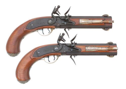 Fine Pair Of Contemporary Swivel Breech Flintlock Double Barrel Pistols by Leonard Day