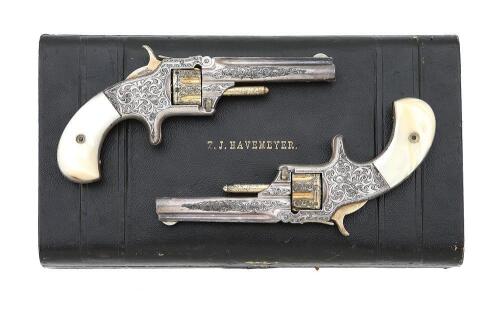 Very Fine Pair of Gustave Young Engraved and Hartley & Graham Cased No. 1 Third Issue Revolvers of Thomas J. Havemeyer