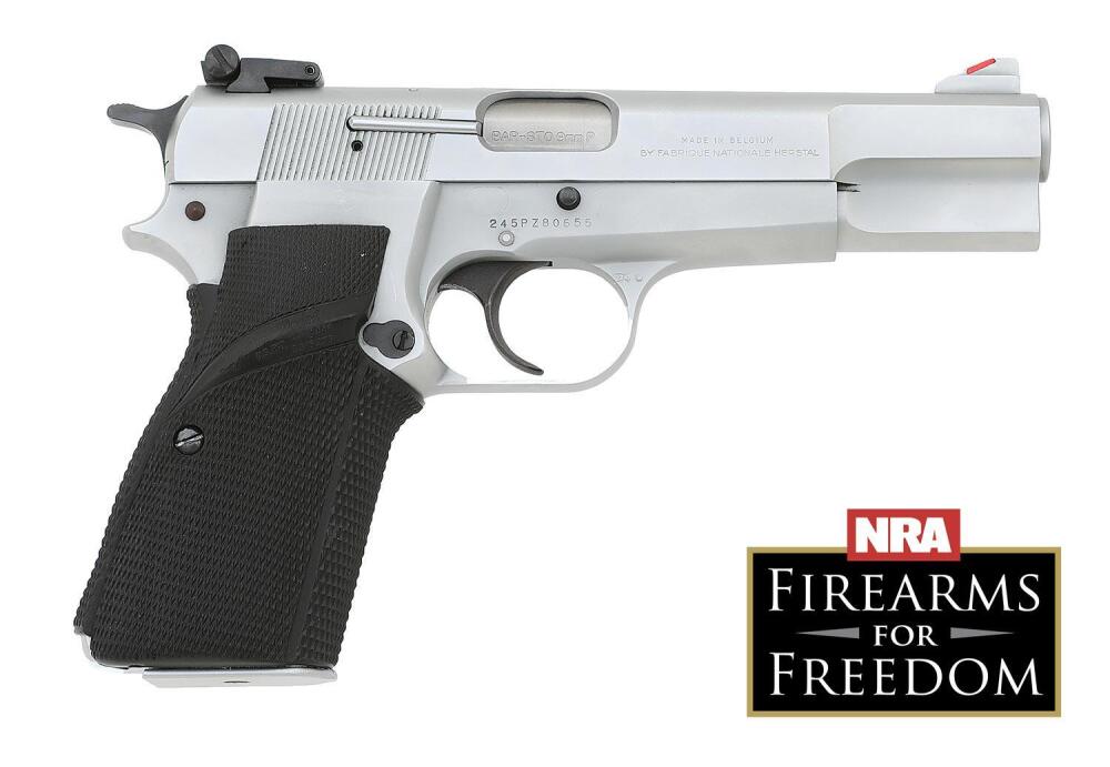 Custom Browning Silver Chrome Hi-Power Semi-Auto Pistol By