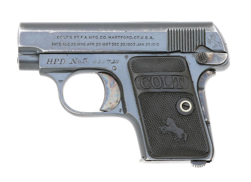 Colt Model 1908 Vest Pocket Semi-Auto Pistol Identified To Holyoke P.D.