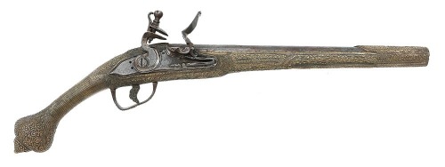 Balkan Brass-Mounted & Silver Inlaid Flintlock Pistol