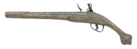 Balkan Brass-Mounted & Silver Inlaid Flintlock Pistol - 2