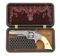 Lovely Engraved & Silver-Plated Smith & Wesson No. 1 Second Issue Revolver With Gutta Percha Case