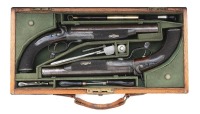 Wonderful & Unique Cased Pair Of 12 Bore Single Barrel Underlever Howdah Pistols By E. Jackson