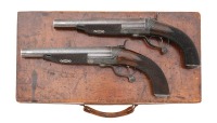 Wonderful & Unique Cased Pair Of 12 Bore Single Barrel Underlever Howdah Pistols By E. Jackson - 2