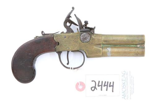 British Over Under Tap Action Flintlock Muff Pistol by Brasher