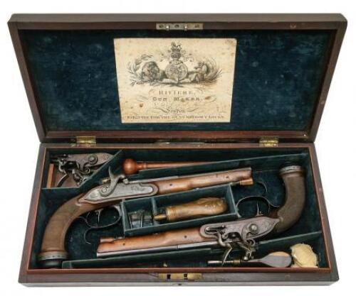 Fine and Interesting Cased Pair of Flintlock Dual-Ignition Pistols by Delincee of Amsterdam