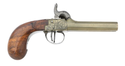 Belgian Double Brass-Barreled Percussion Pistol