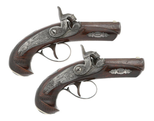 Very Fine Pair of Henry Deringer Silver-Mounted Philadelphia Percussion Pocket Pistols