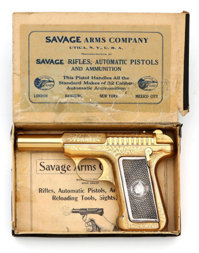 Interesting & Fine Factory Engraved and Gold Washed Savage Model 1907 Semi-Auto Pistol