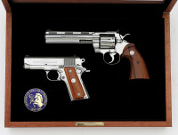 Superb Colt 150th Anniversary Double Diamond Matched Set Python Revolver & Officer’S ACP Pistol Serial #1 from the Colt Archive Collection