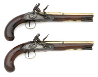 Pair of British Brass-Barreled Flintlock Coat Pistols by Nock