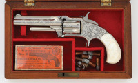 Cased & Engraved Smith & Wesson No. 1 1/2 Second Issue Revolver with Carved Mother-of-Pearl Grips