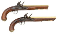 Pair of British Brass-Barreled Flintlock Holster Pistols by Ketland & Adams