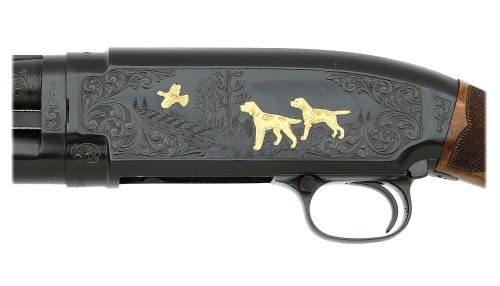 Custom Engraved and Gold Inlaid Winchester Model 12 Pigeon Grade Shotgun