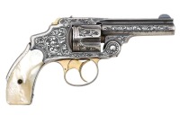 Lovely New York Engraved, Silver-Plated and Gold-Washed Smith & Wesson 38 Safety Hammerless Revolver