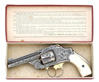 Lovely New York Engraved, Silver-Plated and Gold-Washed Smith & Wesson 38 Safety Hammerless Revolver - 3