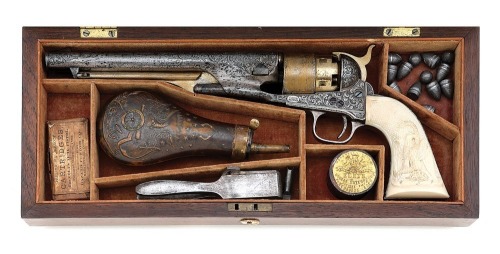 Exceptional Cased, Engraved and Gold & Silver-Plated Colt Model 1860 Army Shooting Prize Revolver Awarded to California Guardsman William John Sturke