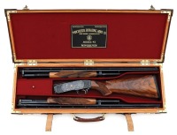 Stunning Angelo Bee Engraved & Gold Inlaid Winchester Model 42 Slide Action Shotgun Two Barrel Set with Fine Prest Gun Case