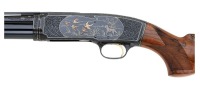 Stunning Angelo Bee Engraved & Gold Inlaid Winchester Model 42 Slide Action Shotgun Two Barrel Set with Fine Prest Gun Case - 4