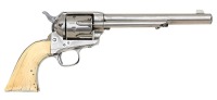 Interesting Colt Frontier Six Shooter Etched Panel Revolver with Carved Ivory Grip & 1860 Backstrap