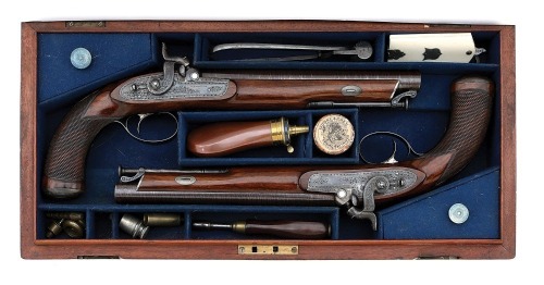 Lovely Cased Pair Of British Percussion Officer’s Pistols by W. Jackson