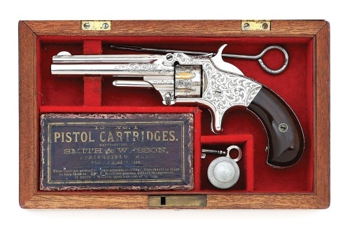 Lovely Cased & Gustave Young Engraved Smith & Wesson No. 1 Third Issue Revolver