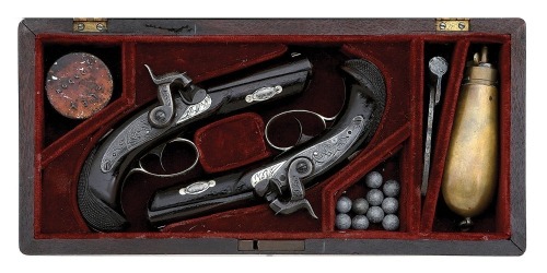 Very Rare Cased Pair of J. E. Merriman & Co. Memphis Percussion Deringer Pistols