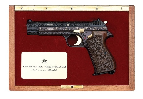 Rare & Excellent Sig P210 Luxus Grade Engraved & Gold Inlaid Pistol with Case