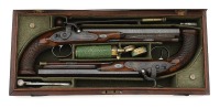 Fine Cased Pair of British Percussion Officer’s Pistols by Clark