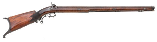 New Orleans Fullstock Percussion Schuetzen Rifle by Louis Gerteis with Attractive Dolphin Motifs