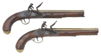 Unmarked Pair Of American Brass-Barreled Flintlock Pistols