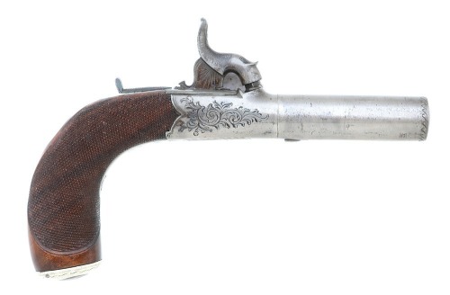 Attractive British Screw Barrel Percussion Muff Pistol by J. Wheeler