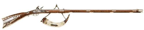 Exceptional Silver-Mounted NRA Presentation Flintlock Long Rifle by Cecil Brooks Presented to Commandant of the U.S.M.C. Gen. Leonard F Chapman Jr.