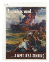 1942 WWII American Careless Word, A Needless Sinking Poster