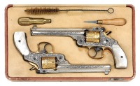 Interesting Cased Pair of New York Engraved Smith & Wesson 44 Frontier Double Action Revolvers Shipped Soft to Schoverling, Daly & Gales