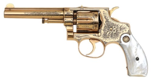 Wonderful Oscar Young Pan-American Exposition Engraved & Gold-Plated Smith & Wesson First Model 32 Hand Ejector Revolver
